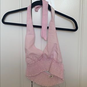 Light pink gingham crop halter